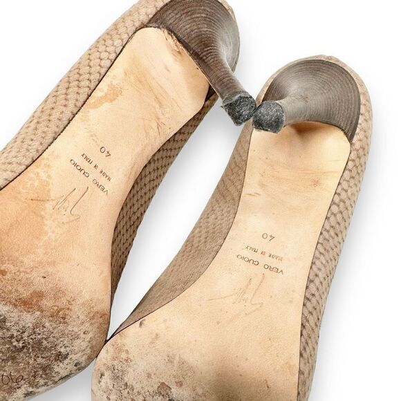 Giuseppe Zanotti Beige Python Embossed Leather Peep Toe Heels Pumps Women’s 40 - Picture 9 of 10
